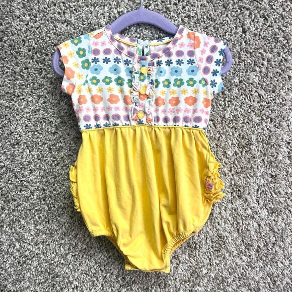 Ruffle Butts Romper Baby 6-12M Floral Print One Piece Bubble One Piece - Picture 1 of 4